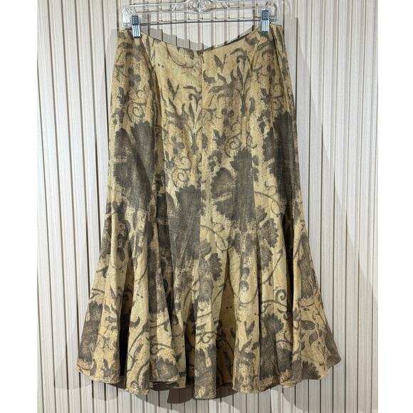 Lauren Ralph Lauren Floral Linen Midi Skirt Women’s Size 4 Brown A-Line Peasant - Picture 1 of 11